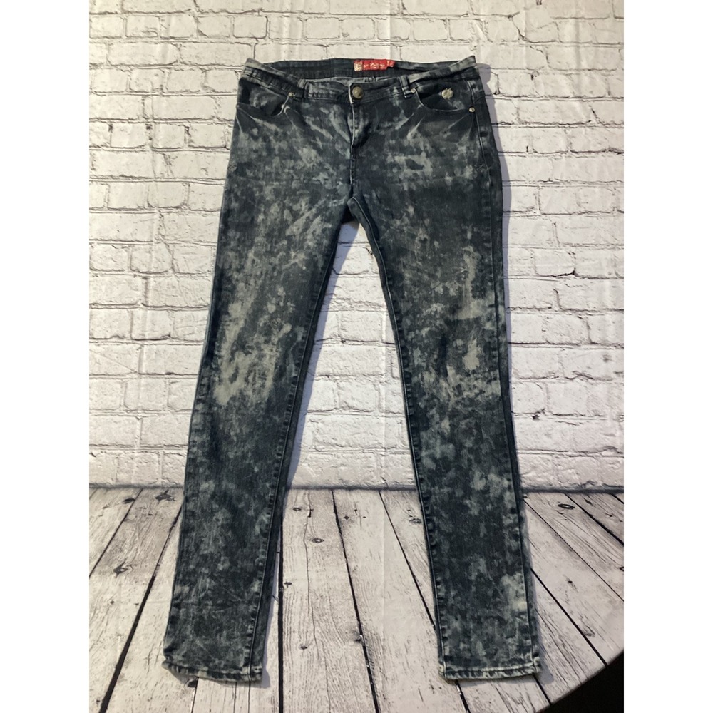 Apple Bottoms Acid Wash Skinny Jeans Gray Black Mottled Apple Pockets Size 9/10